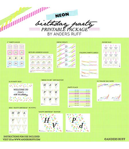 Neon Birthday Party Printables Collection